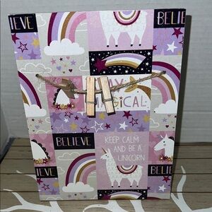 New Unicorn “Keep Calm and Be a Unicorn” Mini Photo Holder Frame with Clips – 8”